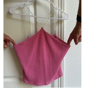 Pink Ribbed Going Out Tank Top